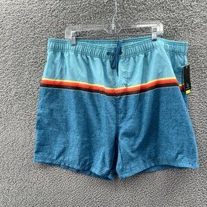New Burnside Swim Trunks Mens XXL Lined Blue Striped Board Shorts